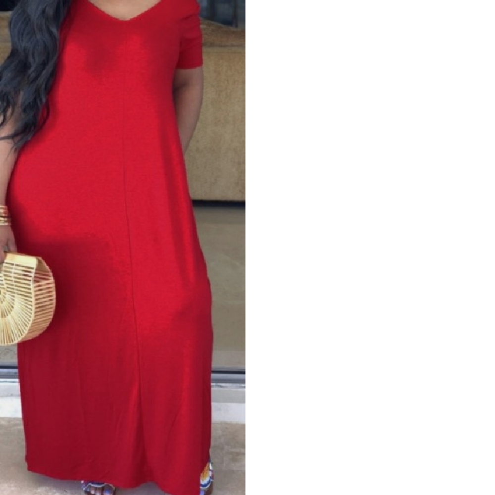 Red solid maxi dress